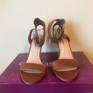 CIty Classified SIgman Tan Ankle Strap Heels